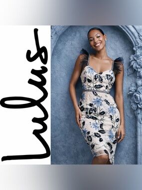 Lulus Cream & Black Show Stopper Embroidered Sequin Bodycon Dress, XS, NWT!